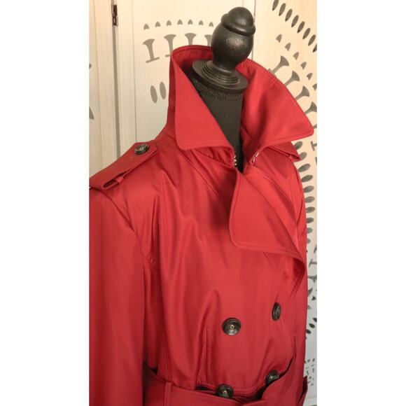 Calvin Klein Oxblood Red Trench Coat Belted Mid Length Double Breasted XL Womens - Picture 3 of 9